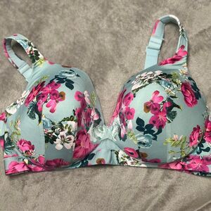 Cacique Floral Lightly Lined Balconette Bra 44DD Blue Pink Underwire